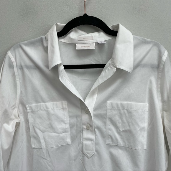 Chico’s popover work blouse non iron long sleeve button front size medium 8 - Picture 4 of 7